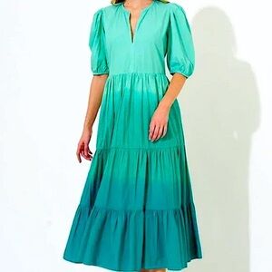 NWT Oliphant Puff V-Neck Maxi Dress - Ombré Green.   XS. NWT.